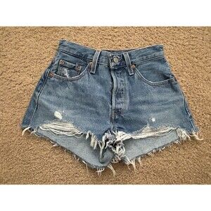 Levi's 501 Original Fit High Rise Women's Shorts 24 Denim Cut Off Distressed